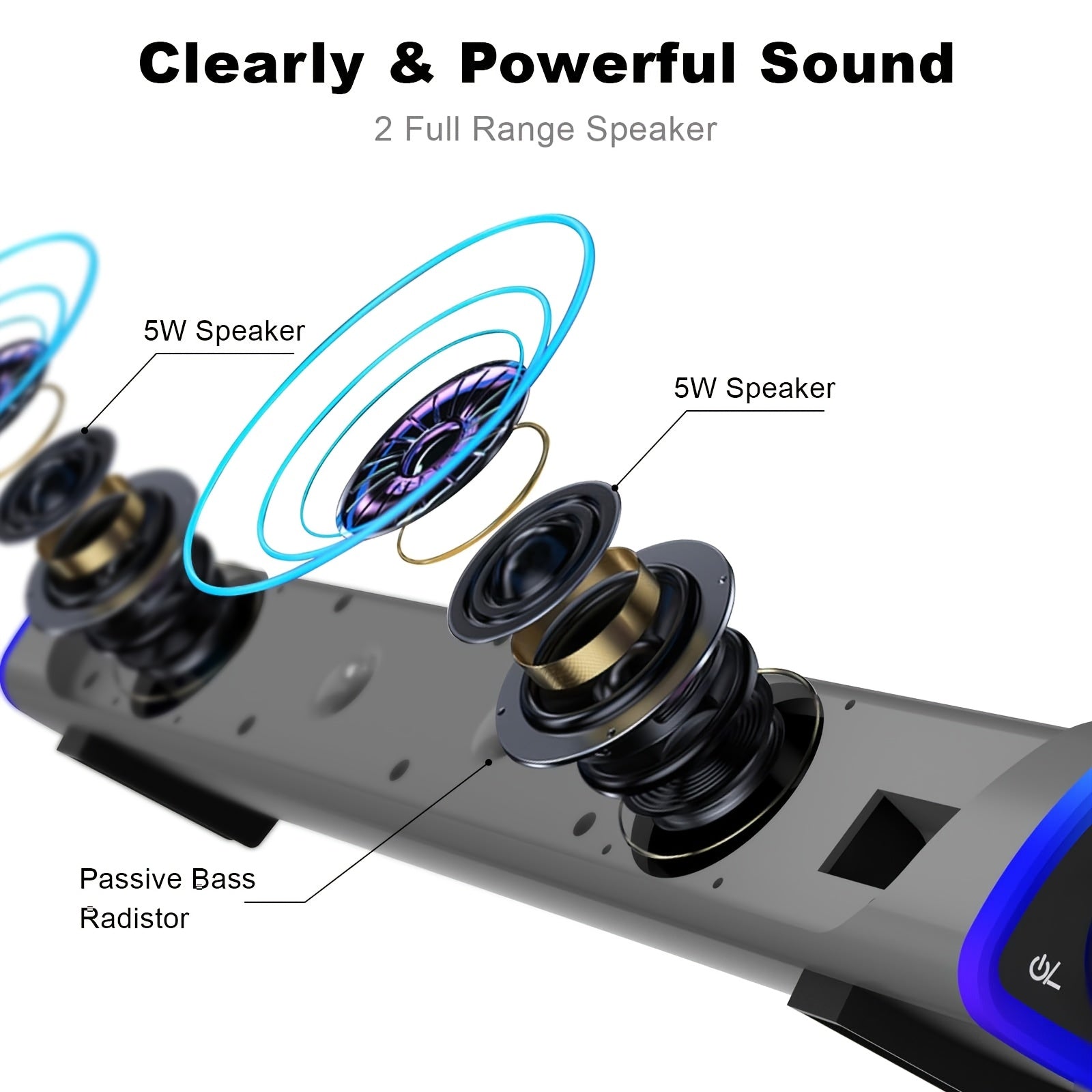 Portable RGB Soundbar – Bluetooth & Wired Desktop Speaker with Volume Knob