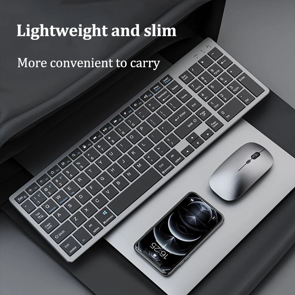Rechargeable Slim Keyboard – Dual Bluetooth + 2.4G Wireless for Tablet & MacBook/PC