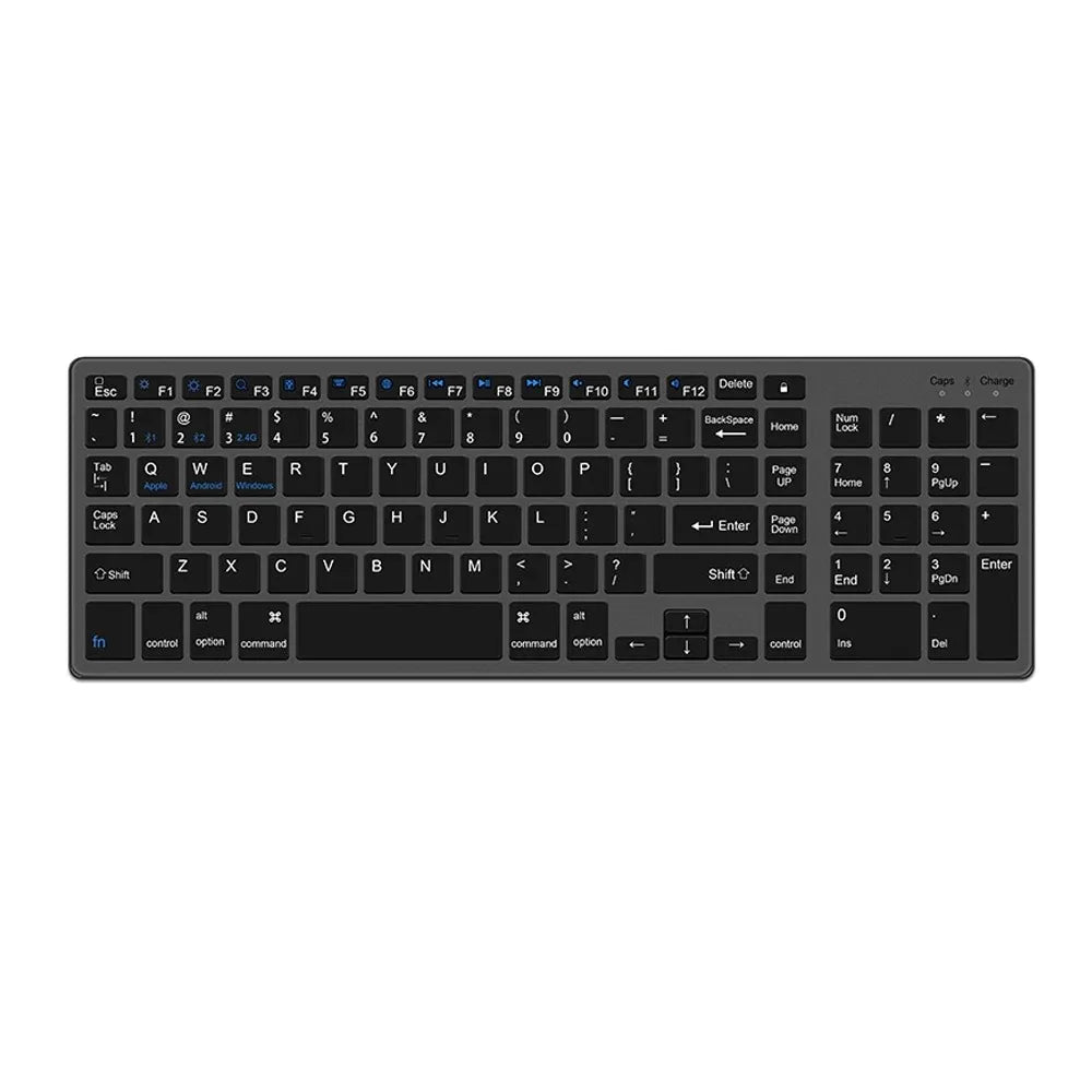 Rechargeable Slim Keyboard – Dual Bluetooth + 2.4G Wireless for Tablet & MacBook/PC