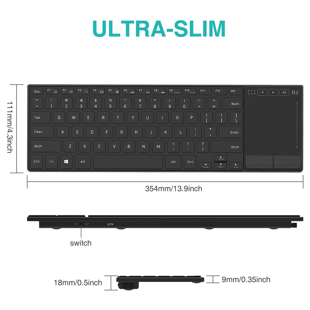 Rii K22S Wireless Bluetooth Keyboard – Rechargeable with Multi-Touch Touchpad