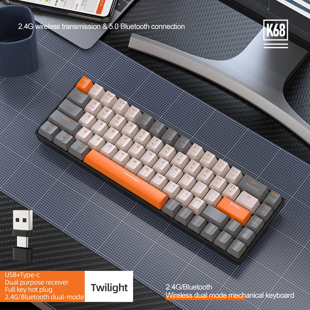 K68 Mini Mechanical Keyboard – Dual Mode Bluetooth/2.4G & Hot-Swappable