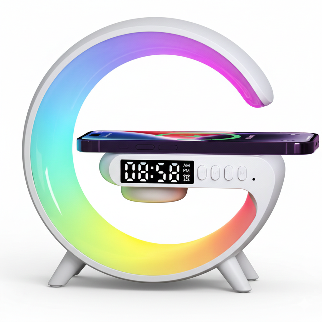 Smart Bedside Hub – Sleep Wake Rhythm Light, Wireless Charger & Speaker